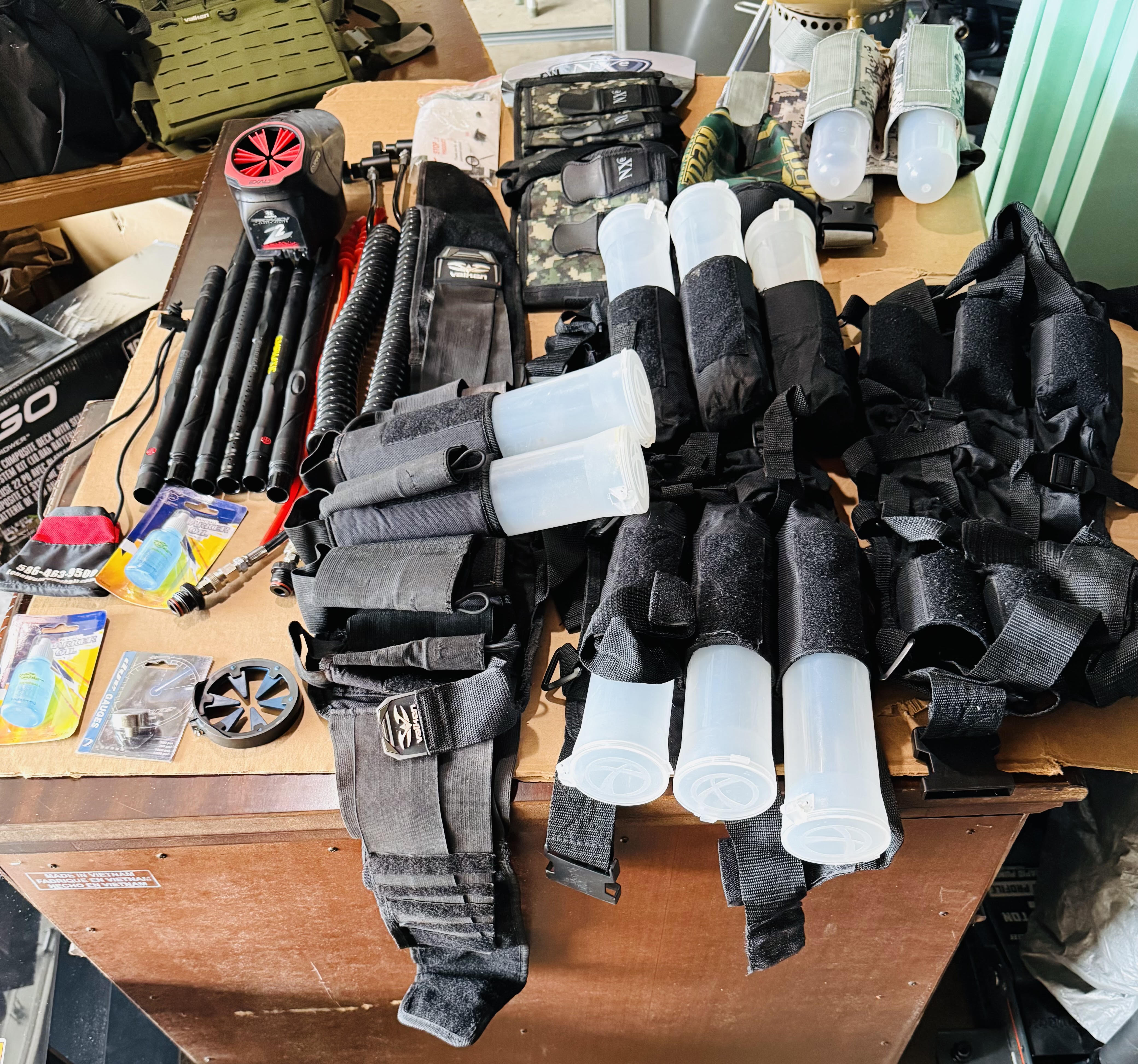 Complete Paintball Gearbag Lot - Masks, Loaders, Barrels, & Accessories (Dye, Empire, Valken)