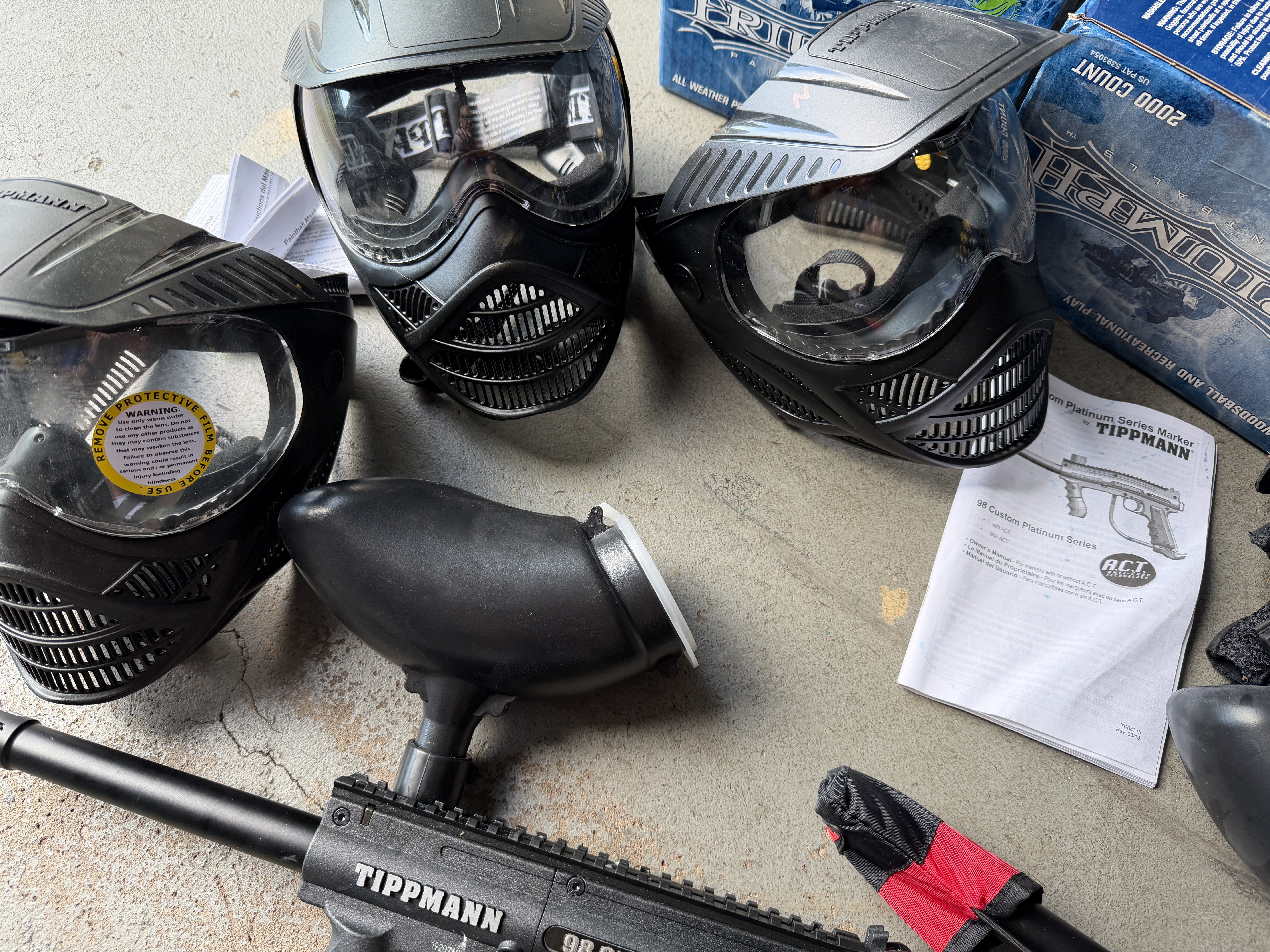 3 paintball guns and accessories 
