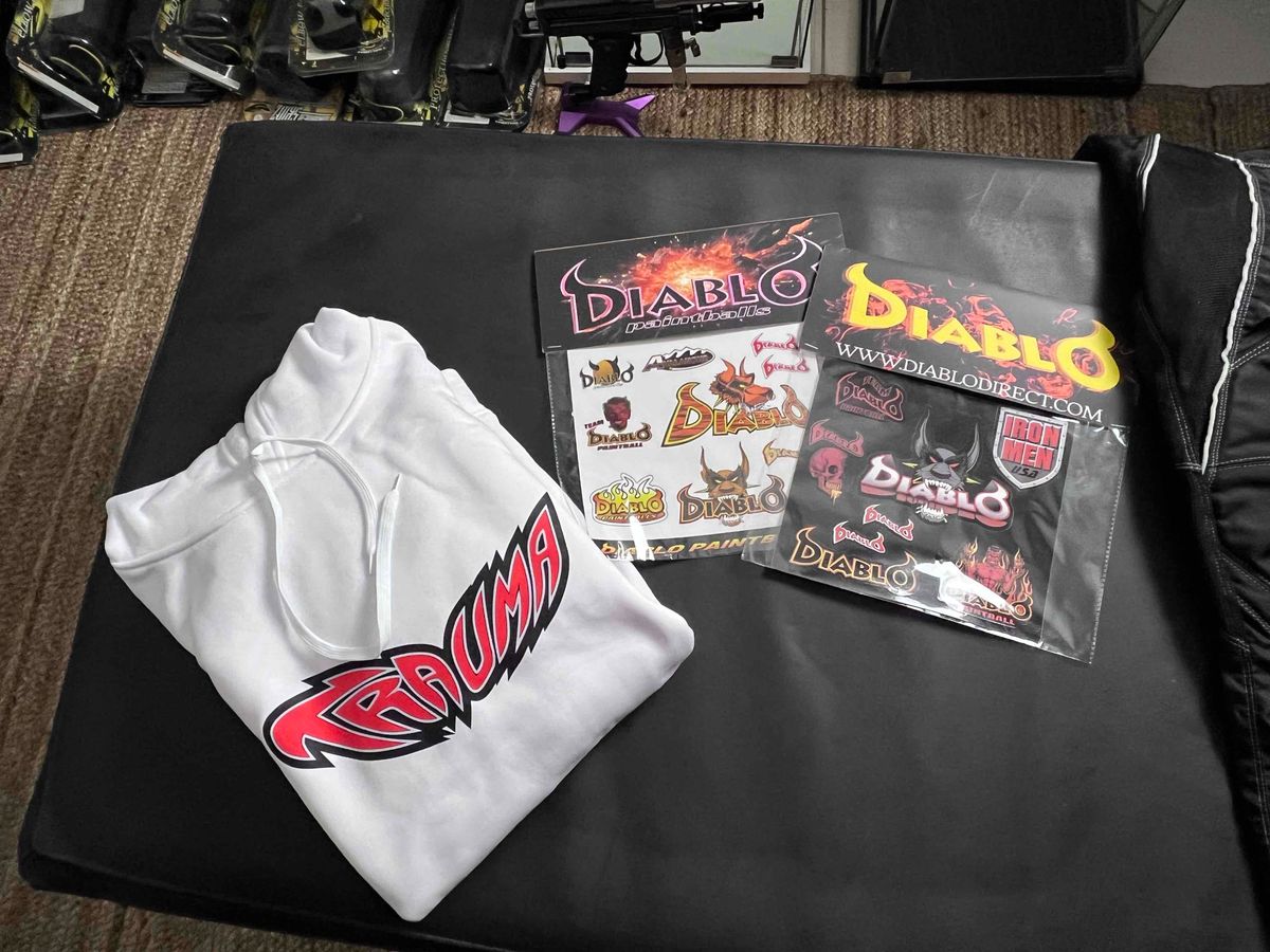 Diablo Paintball Trauma Hoodie - Size L  - Bonus Vtg Diablo Sticker Sheets - NOS