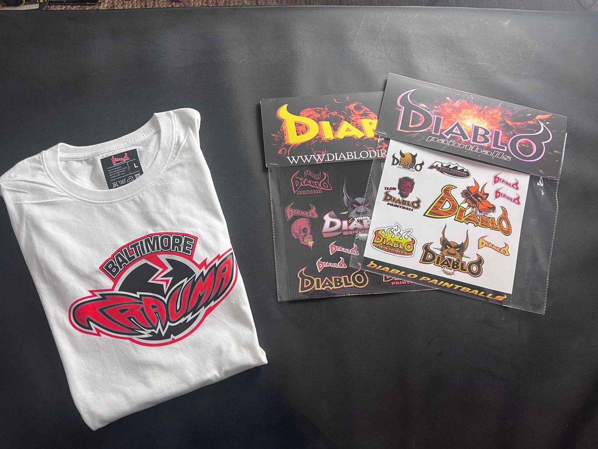 Vintage🔥 Diablo Trauma Paintball  T Shirt - Size L  - Free Vtg Stickers