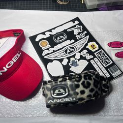 Angel Paintball Headband SNOW LEOPARD + Visor + Vintage Sticker Lot