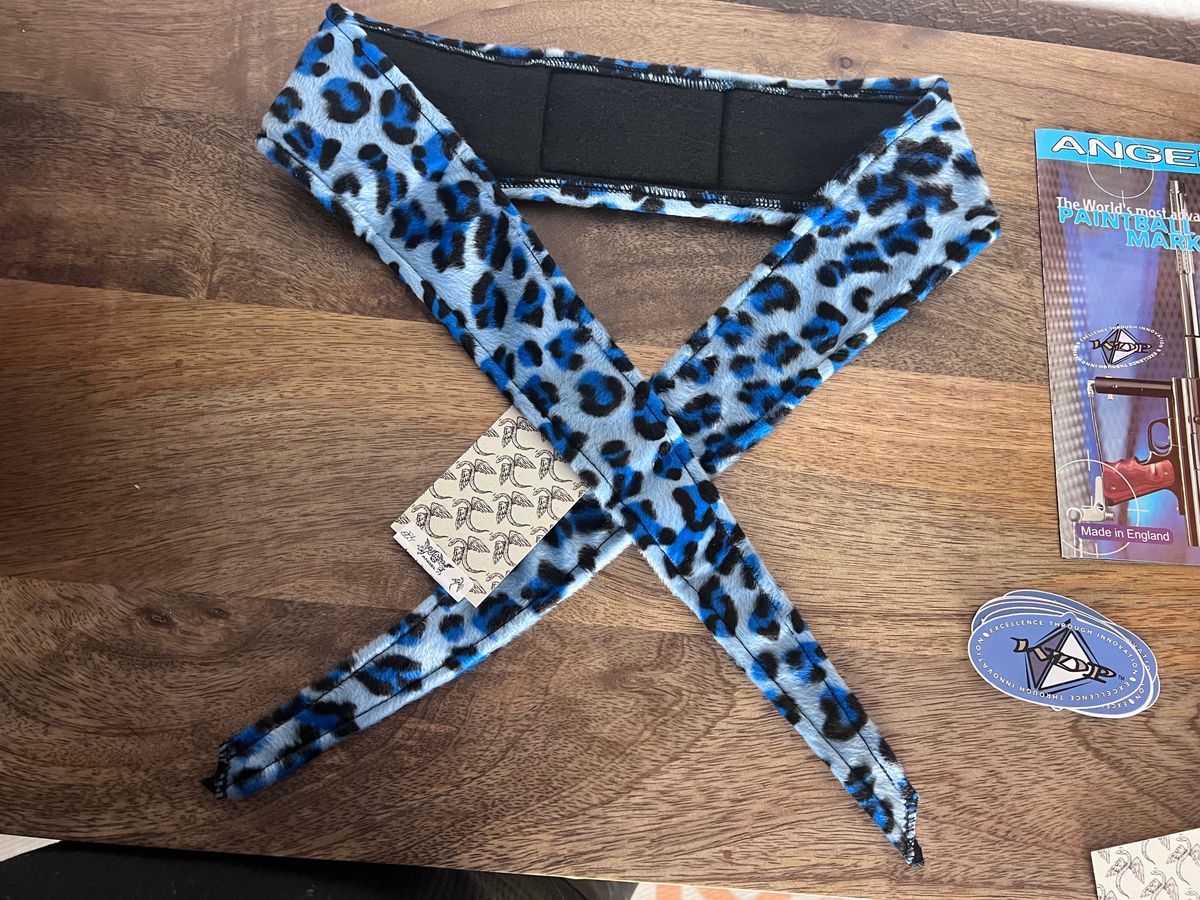 Angel x Bunkerking Paintball Headband - Blue Snow Leopard - Vintage - Padded