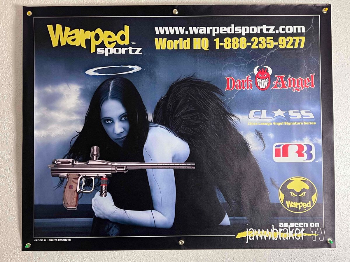 Warped Sportz Lasoya Dark Angel IR3 Paintball Banner - vtg, mint