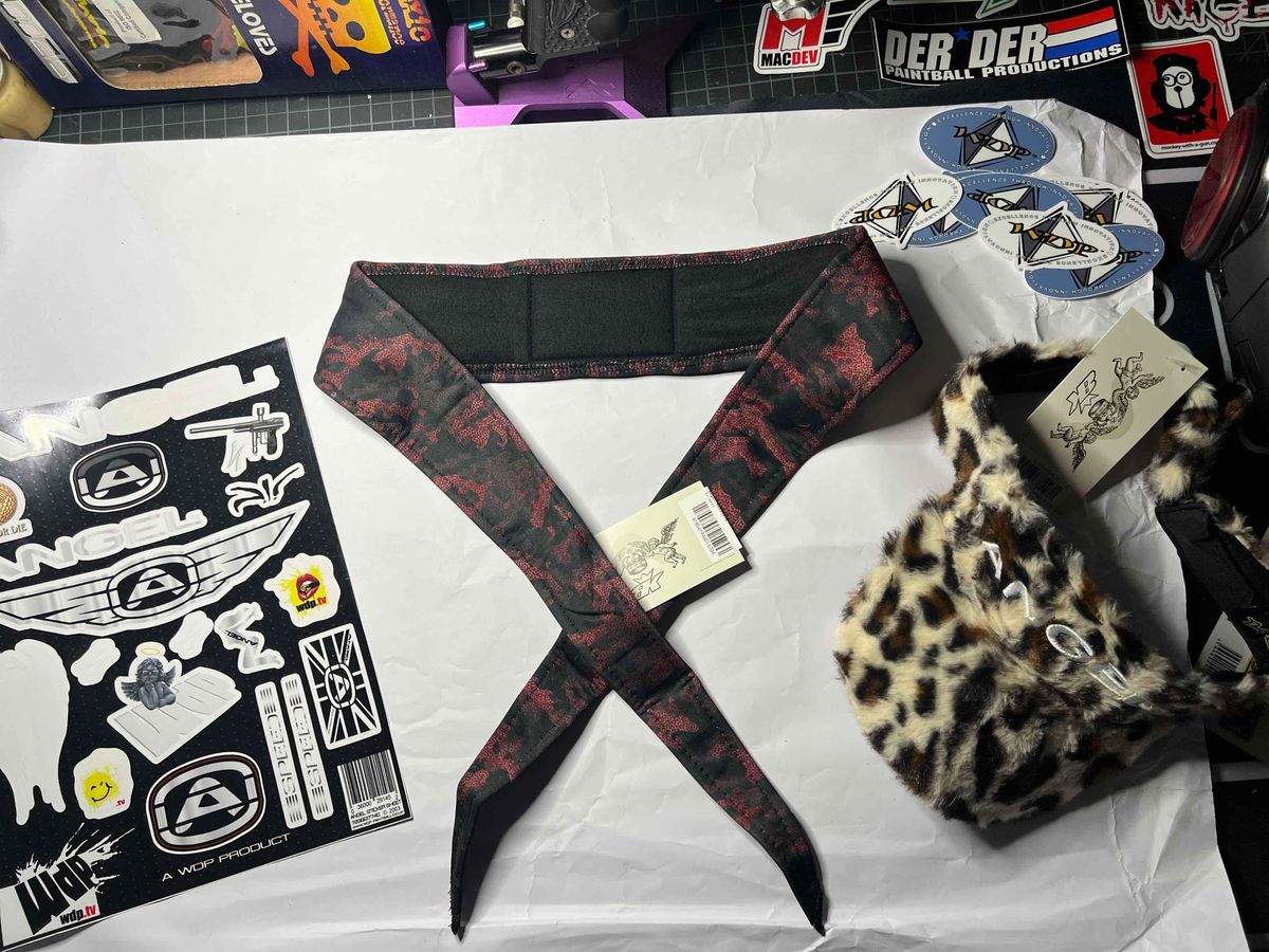 Angel Paintball Headband - CRIMSON + Angel Visor + Angel Sticker Sheet Lot