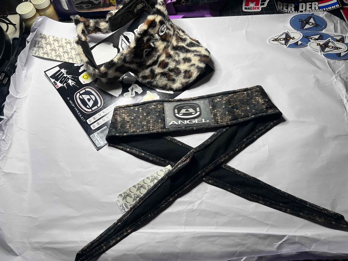 Angel Paintball Headband - Green/gold Camo + Angel Visor + Sticker Sheet Lot