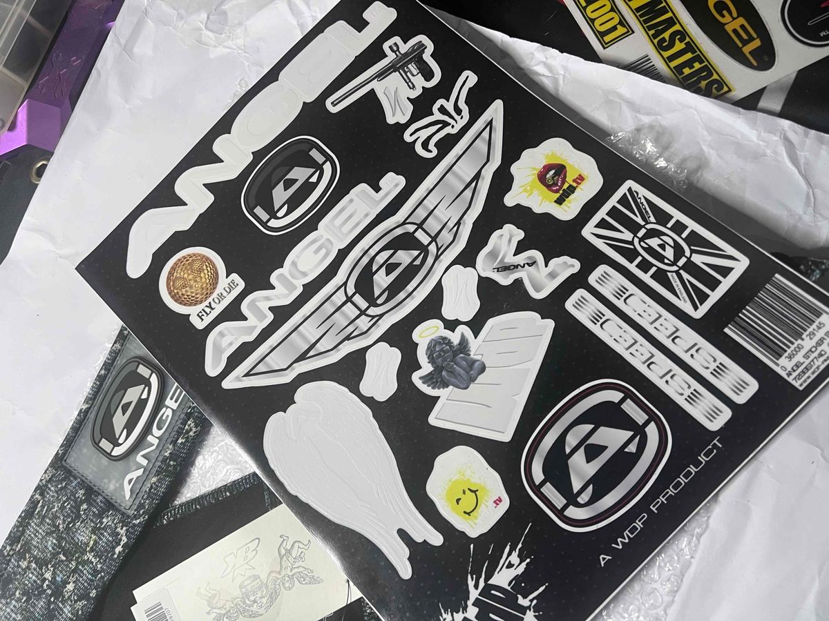 Angel Paintball Headband SNOW LEOPARD + Visor + Vintage Sticker Lot