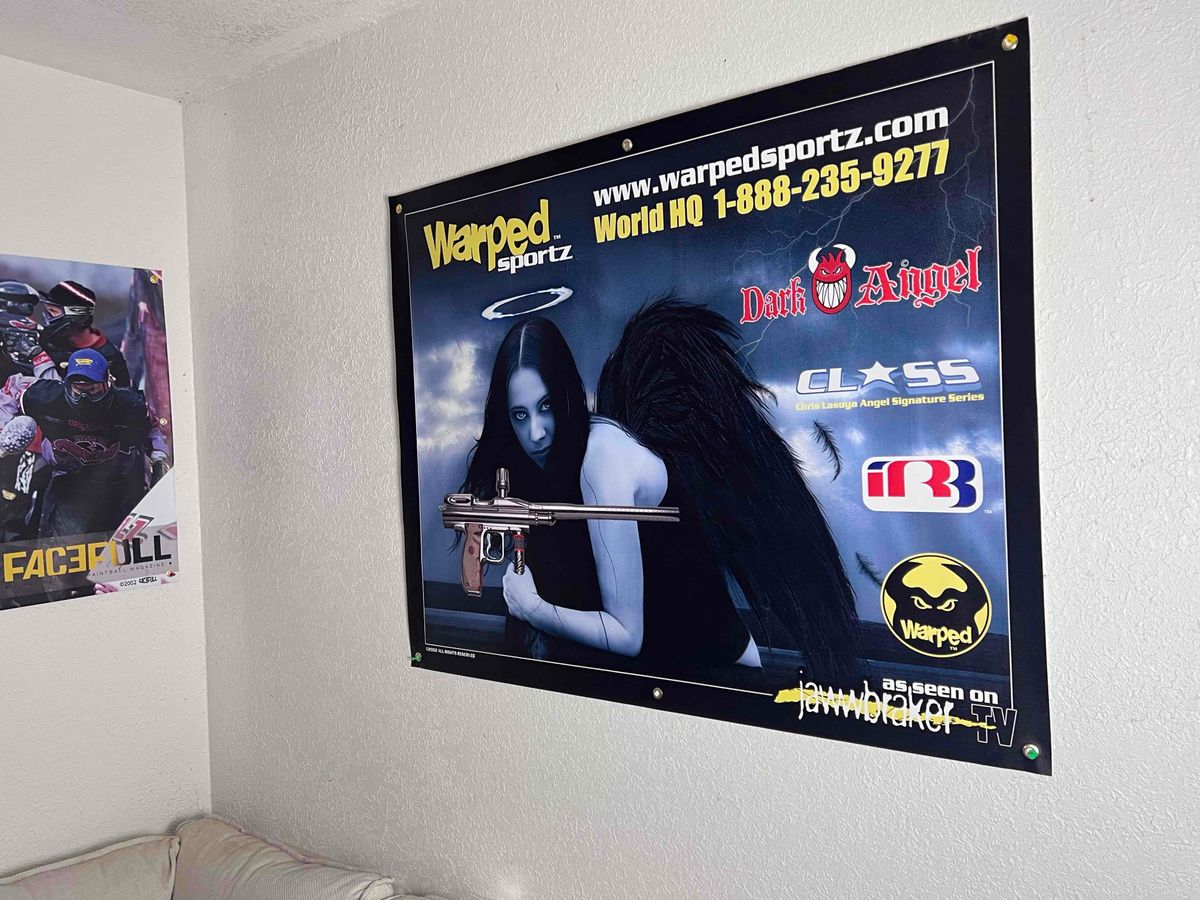 Warped Sportz Lasoya Dark Angel IR3 Paintball Banner - vtg, mint
