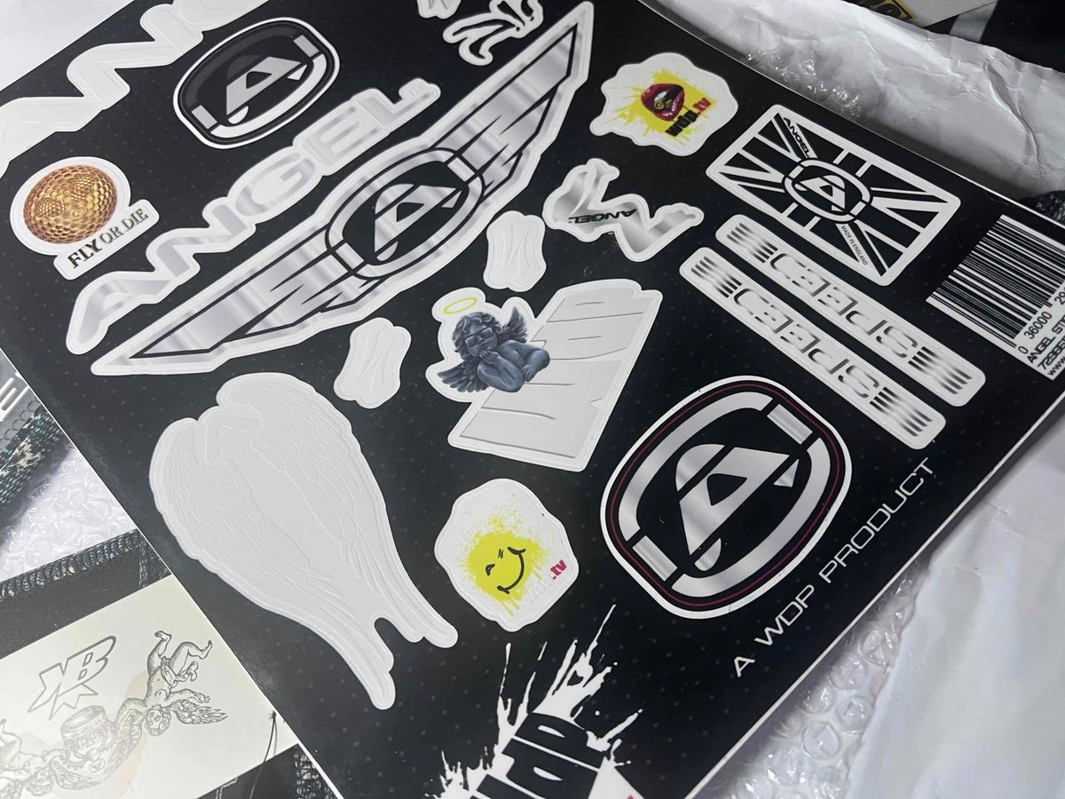 Angel Paintball Headband SNOW LEOPARD + Visor + Vintage Sticker Lot