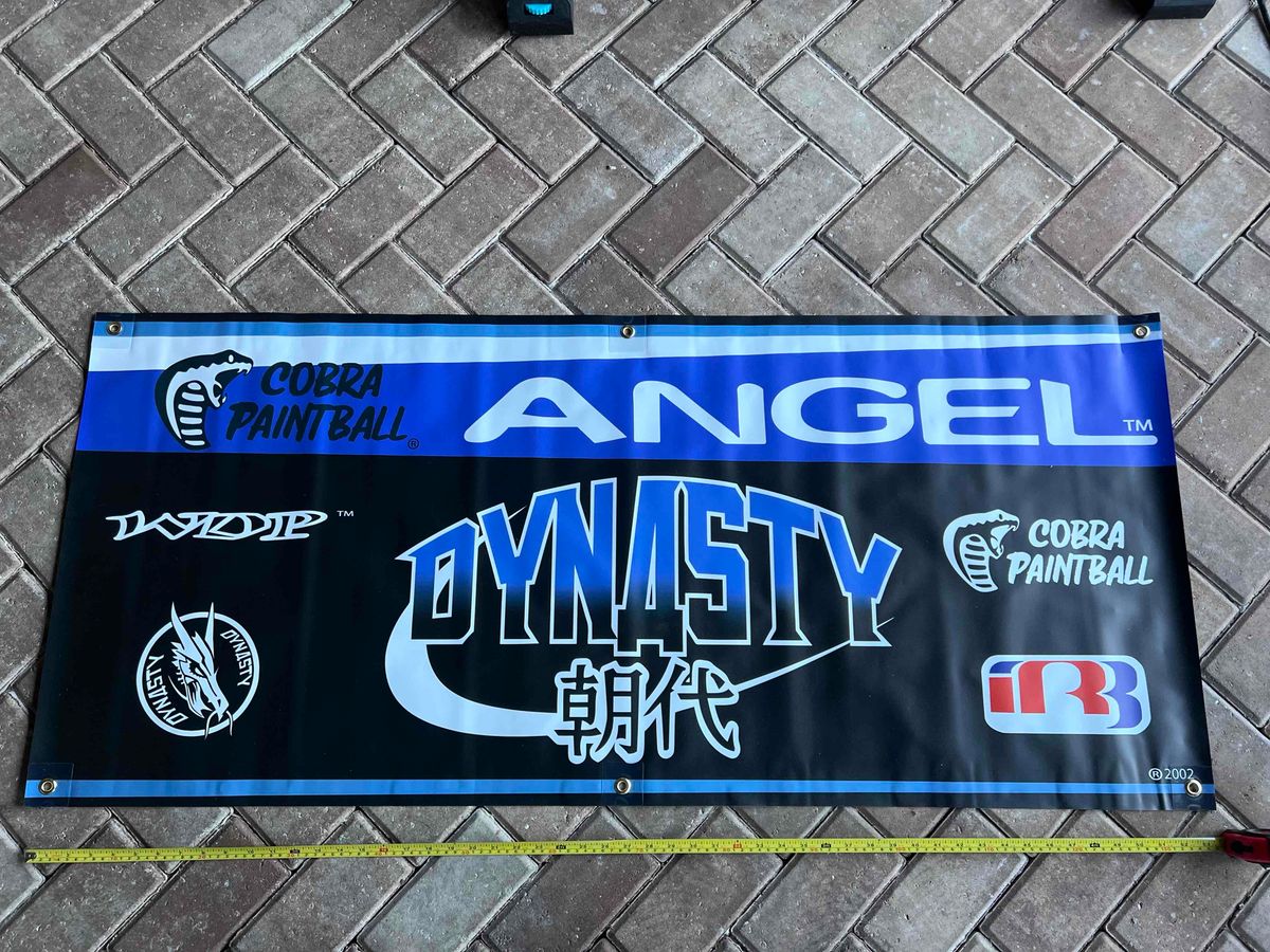 🔥 Dynasty Cobra Paintball Angel Banner c.2002 - two sides - vtg, mint