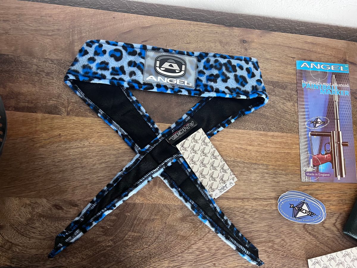 Angel x Bunkerking Paintball Headband - Blue Snow Leopard - Vintage - Padded