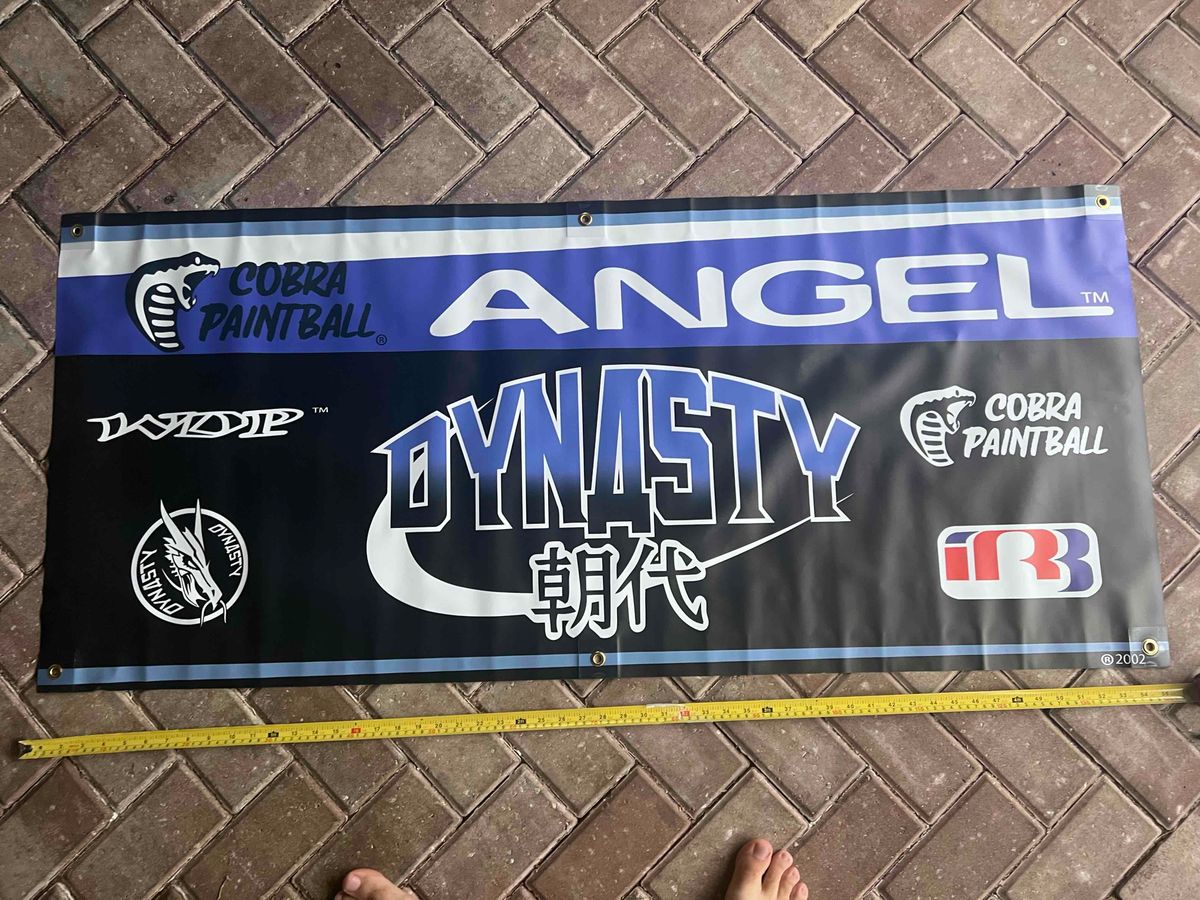 Dynasty Cobra Paintball Angel Banner c.2002 - two sides - vtg, mint 