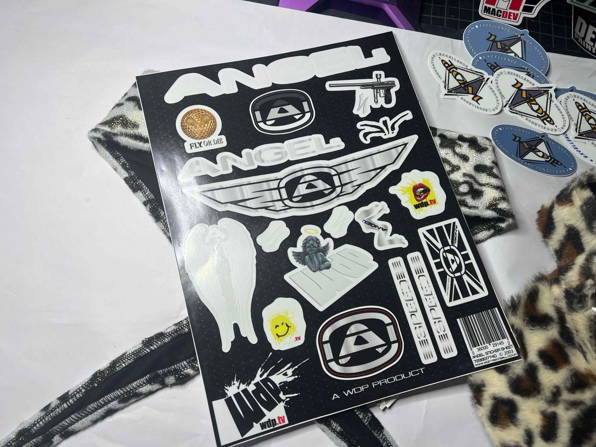 Angel Paintball Headband - SNOW LEOPARD VALHALLA + Angel Visor + Angel Sticker Sheet Lot