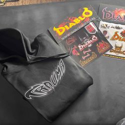 Diablo Paintball Trauma Hoodie - Size L  - Bonus Vtg Diablo Sticker Sheets - NOS