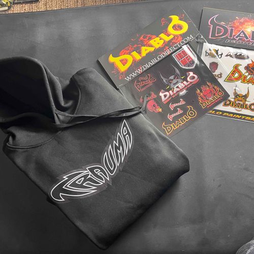 Diablo Paintball Trauma Hoodie - Size L  - Bonus Vtg Diablo Sticker Sheets - NOS