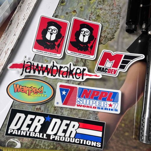 Monkey With A Gun, jawwbraker, warped sportz, derder, macdev, nppl sticker lot - 7 stickers