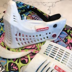 SUPER DEAD SUNDZAZE PRIMO WHITE COMBO 50” BRAND NEW MASK SET BOTTOMS/ EARS/ GOGGLE STRAP, BAG