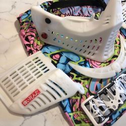 SUPER DEAD SUNDZAZE PRIMO WHITE COMBO 50” BRAND NEW MASK SET BOTTOMS/ EARS/ GOGGLE STRAP, BAG