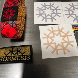 HIRMESIS LOT 13 Stickers, 2 MICRO FIBERS NEW, 1 GOLD KEYCHAIN, 1 REVERSIBLE WRIST BAND NEW! 
