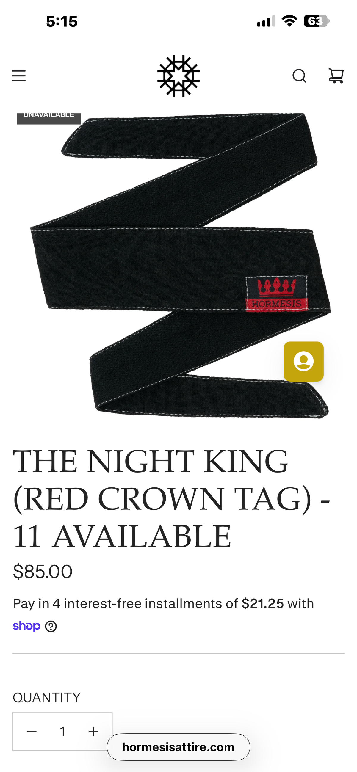 HORMESIS HEADBAND “NIGHT KING” (RED CROWN TAG) 11/11 NEW
