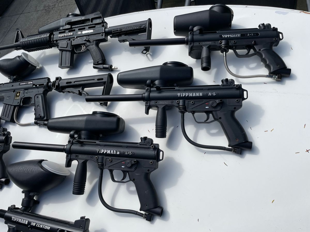 Tippmann Paintball Lot – 6 Markers, Masks & Gear