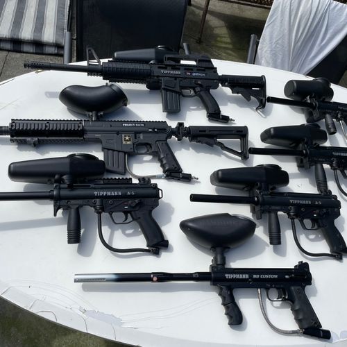 Tippmann Paintball Lot – 6 Markers, Masks & Gear