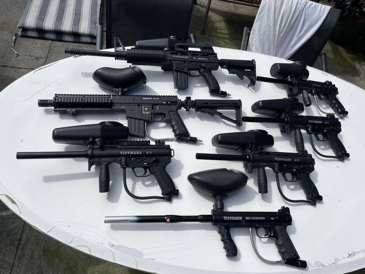 Tippmann Paintball Lot – 6 Markers, Masks & Gear