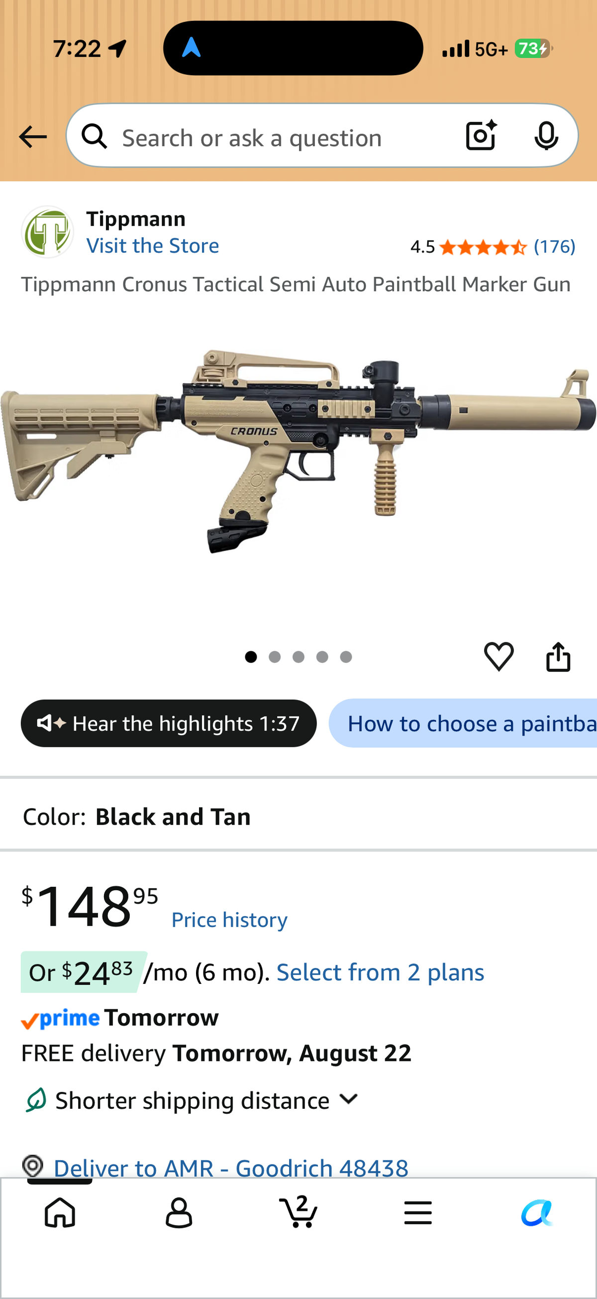 Tippmann Cronus Tactical Semi Auto Paintball Marker Gun