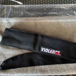 Violence black denim headband with V2 Bloodsplatter tag