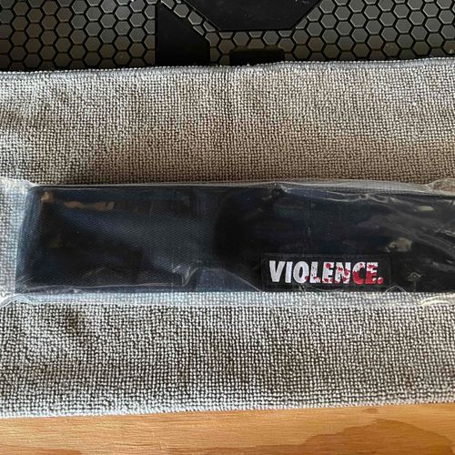 Violence black denim headband with V2 Bloodsplatter tag