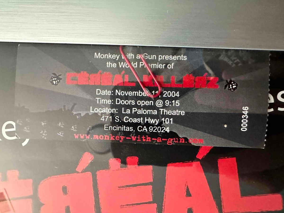 RARE!!! SIGNED, Framed Cereal Killerz Movie Poster + Premiere Ticket