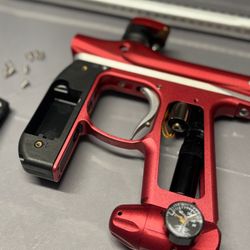 Paintball Setup - Empire Mini GS (Red/Silver), Valken V-MAX+ Hopper, Dye i4 Mask (Red/Gold)