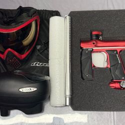 Paintball Setup - Empire Mini GS (Red/Silver), Valken V-MAX+ Hopper, Dye i4 Mask (Red/Gold)