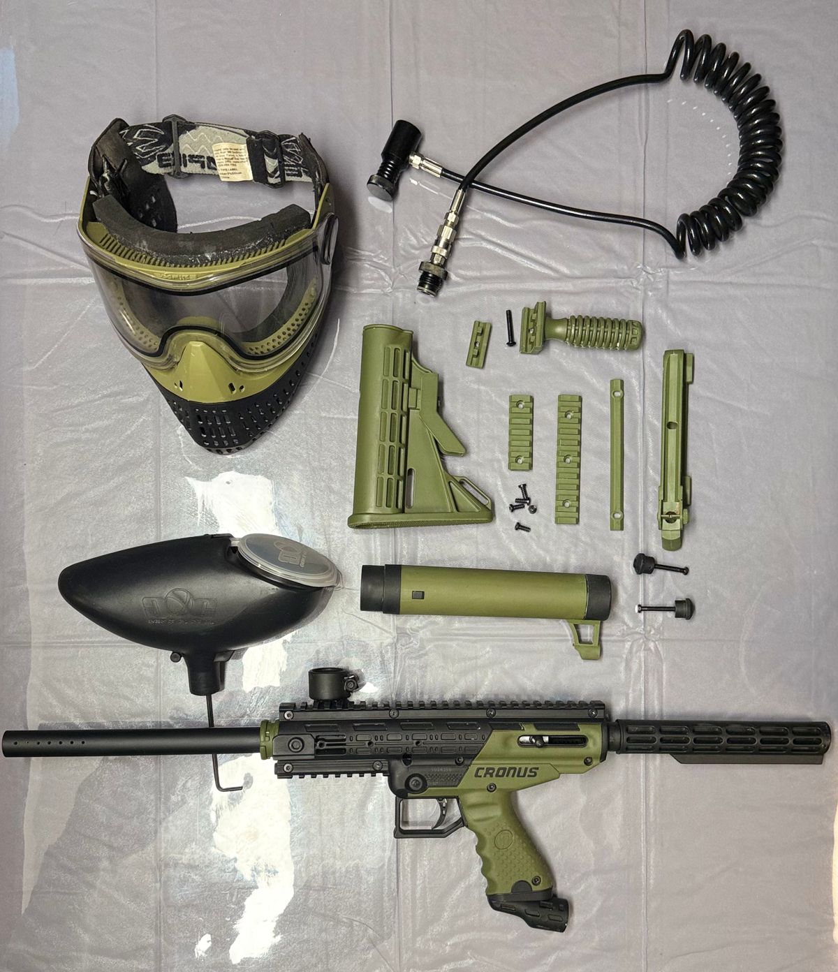 Tippmann Cronus Tactical Paintball Setup - OD Green - GXG Hopper, Remote Line, Empire Helix Mask