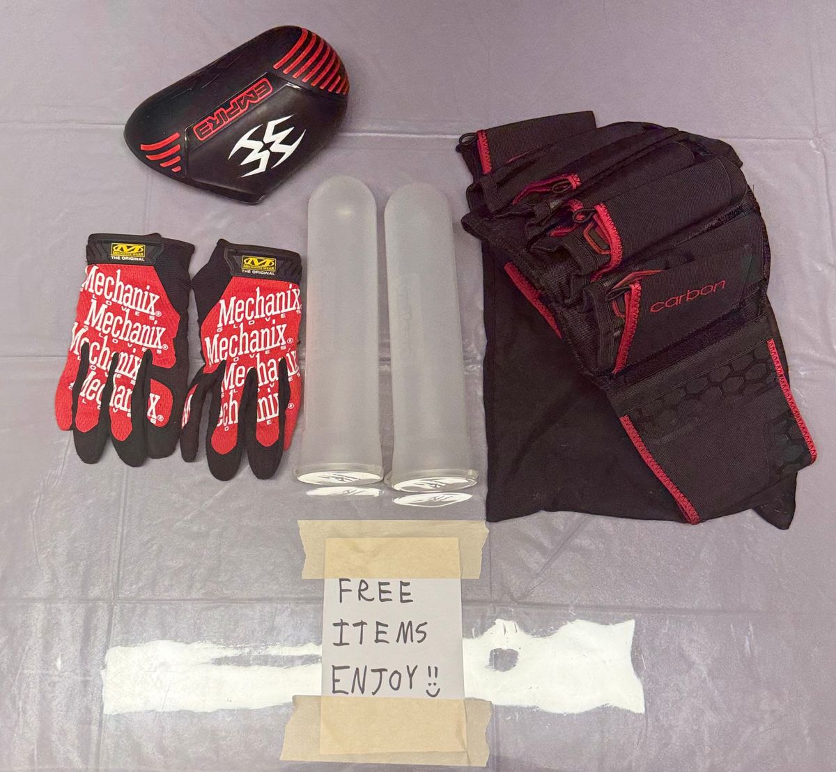 (jaxynxiong_e591f7) Paintball Setup - Empire Mini GS (Red/Silver), Valken V-MAX+ Hopper, Dye i4 Mask (Red/Gold)