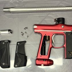 (jaxynxiong_e591f7) Paintball Setup - Empire Mini GS (Red/Silver), Valken V-MAX+ Hopper, Dye i4 Mask (Red/Gold)