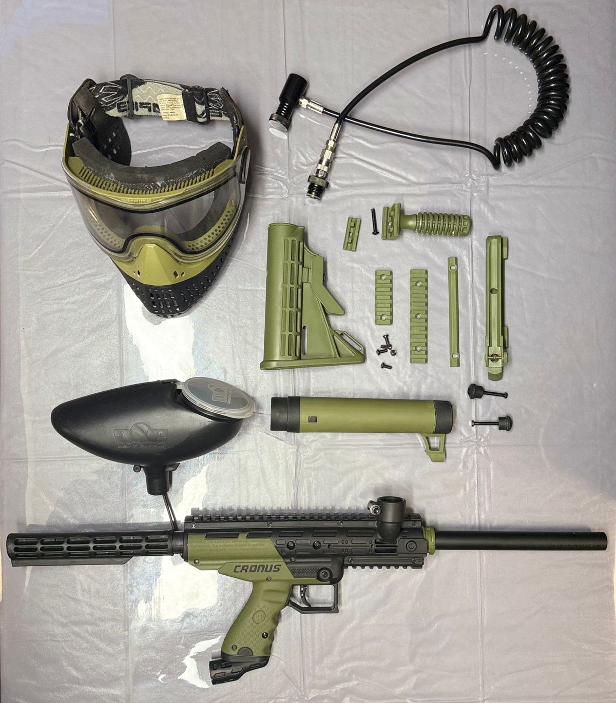 Tippmann Cronus Tactical Paintball Setup - OD Green - GXG Hopper, Remote Line, Empire Helix Mask