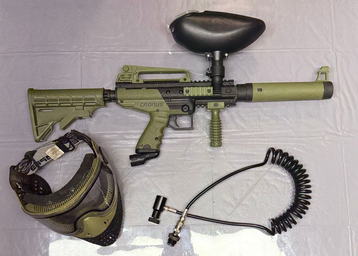 Tippmann Cronus Tactical Paintball Setup - OD Green - GXG Hopper, Remote Line, Empire Helix Mask