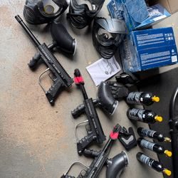 3 paintball guns and accessories 