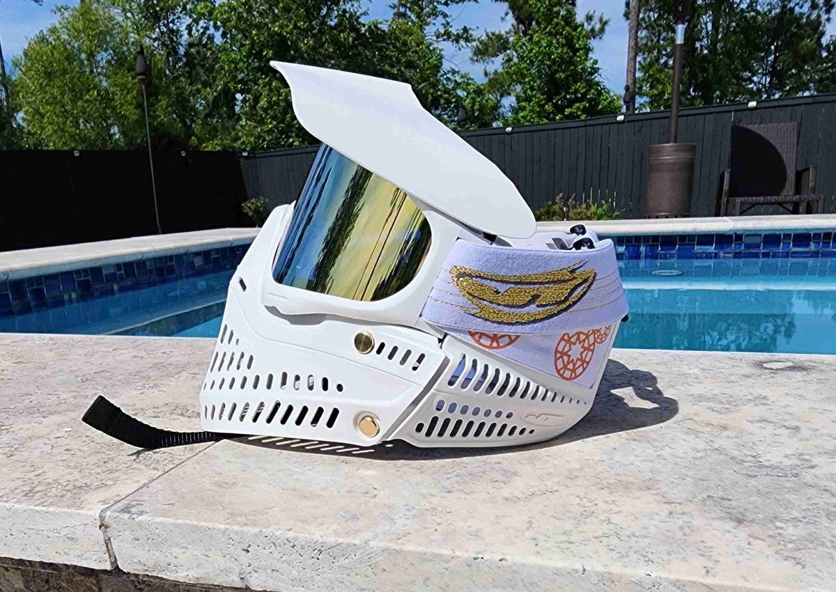 All white mask w/ gold lens, gold hardware, special edition white/gold JT and Hormesis Florida straps.