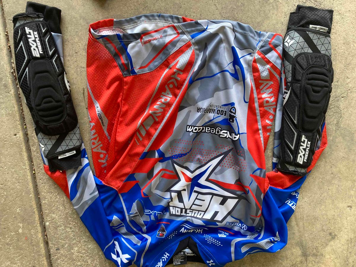 A bunch of paintball gear