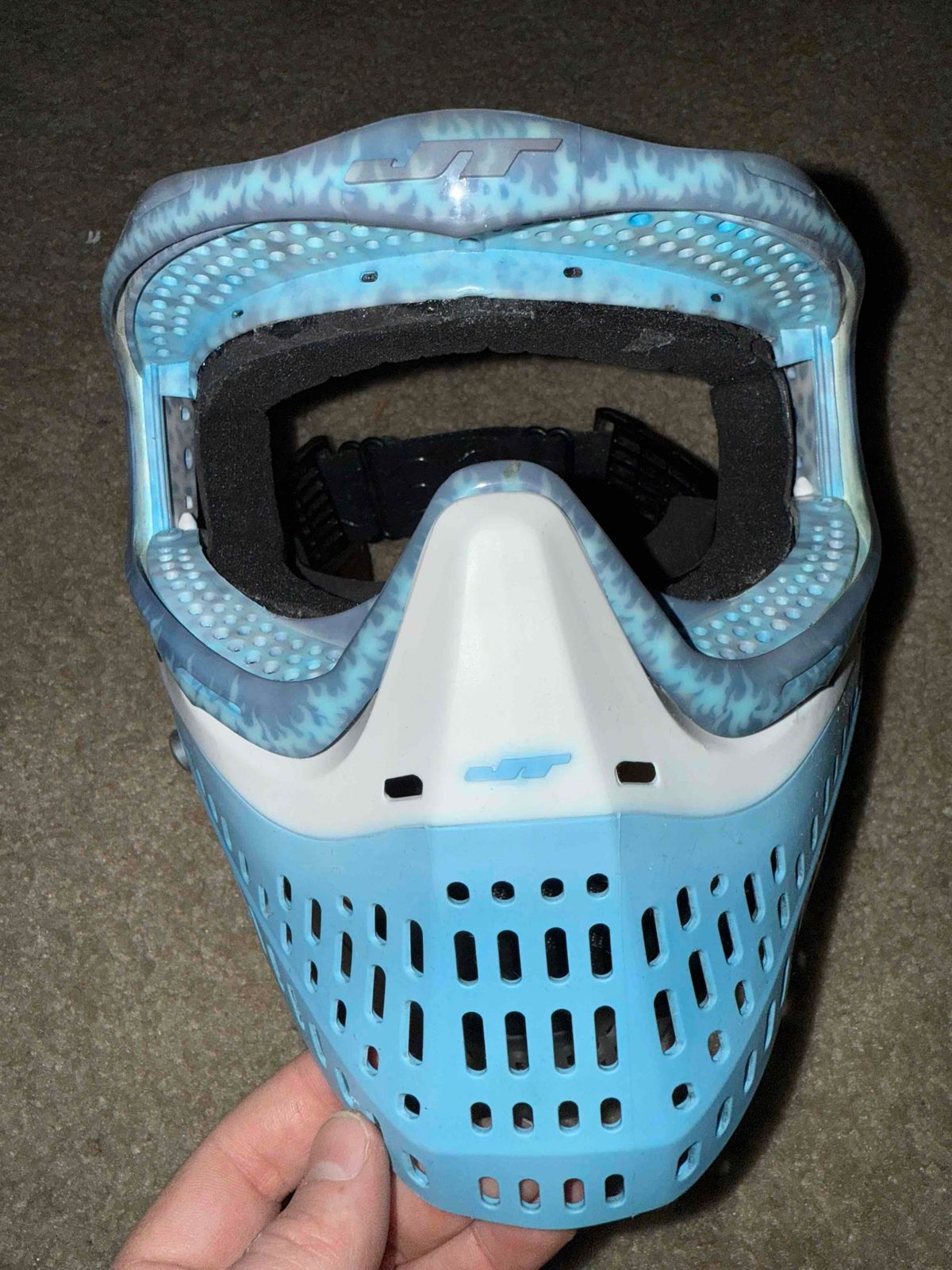 Blue/carolina blue flames custom mask. 